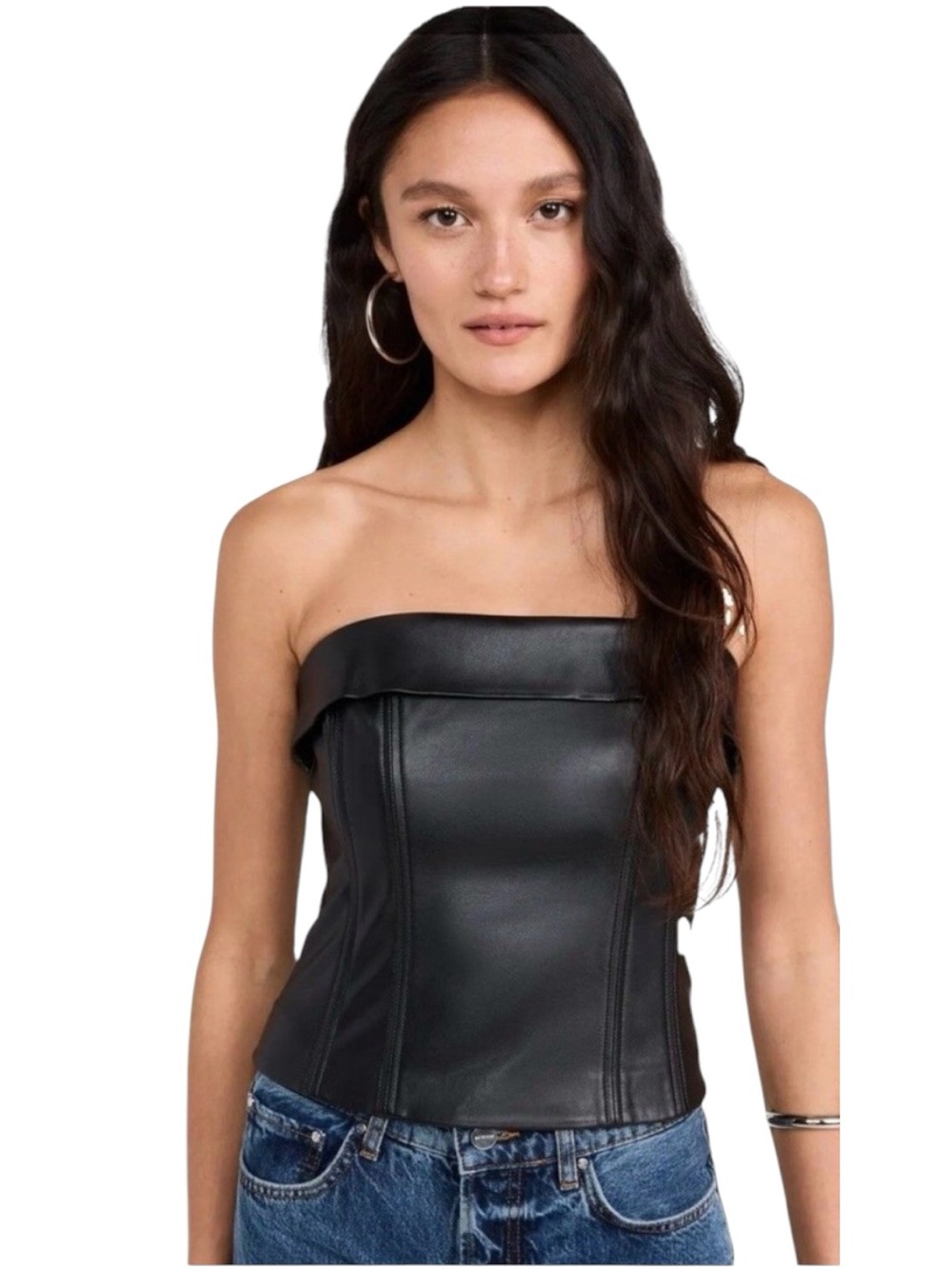 Susana Monaco NWT Black Faux Vegan Leather Corset Tube Top XL Bustier $168